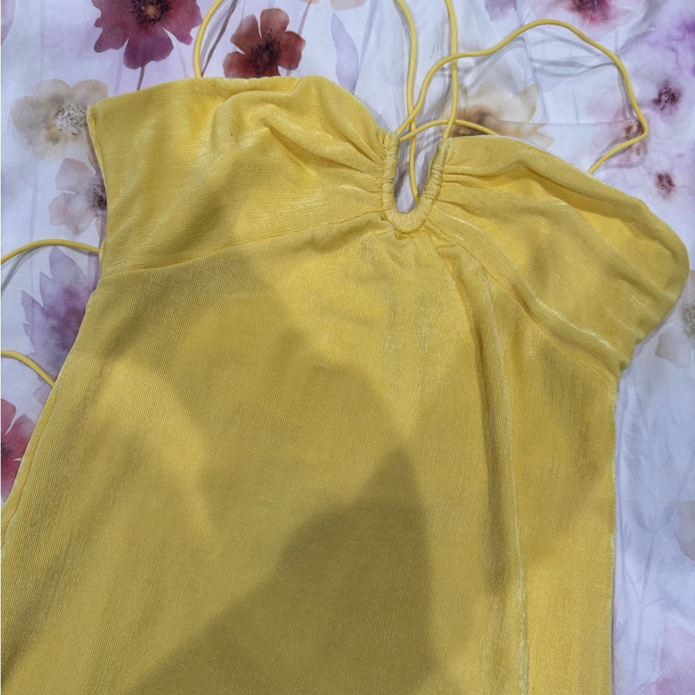 Yellow Ruched Halter Dress